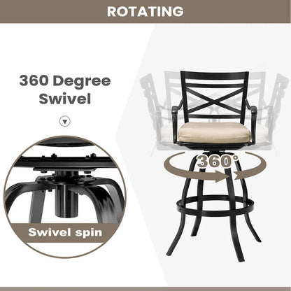 Outdoor Patio Bar Stools Aluminum Swivel Bar Chair with Sunbrella Cushion - 21.7 in W x 16.5 in D x 46 in H