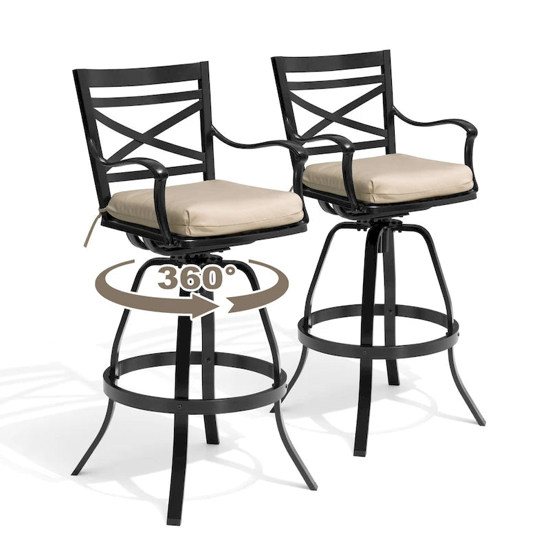 Outdoor Patio Bar Stools Aluminum Swivel Bar Chair with Sunbrella Cushion - 21.7 in W x 16.5 in D x 46 in H