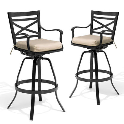 Outdoor Patio Bar Stools Aluminum Swivel Bar Chair with Sunbrella Cushion - 21.7 in W x 16.5 in D x 46 in H