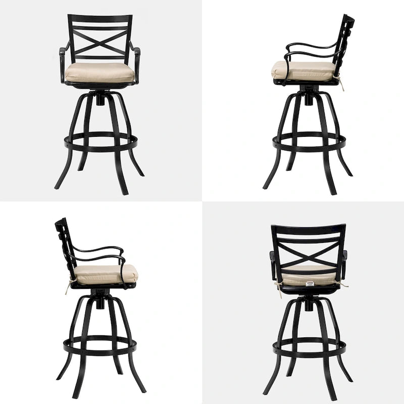 Outdoor Patio Bar Stools Aluminum Swivel Bar Chair with Sunbrella Cushion - 21.7 in W x 16.5 in D x 46 in H