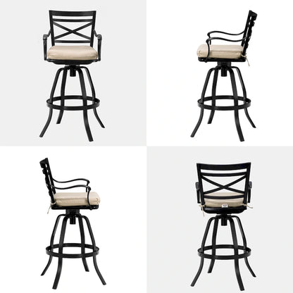 Outdoor Patio Bar Stools Aluminum Swivel Bar Chair with Sunbrella Cushion - 21.7 in W x 16.5 in D x 46 in H