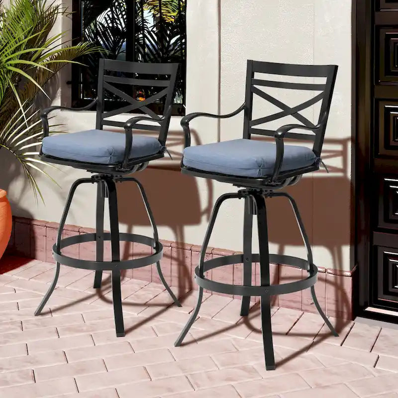 Outdoor Patio Bar Stools Aluminum Swivel Bar Chair with Sunbrella Cushion - 21.7 in W x 16.5 in D x 46 in H