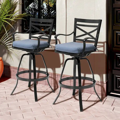 Outdoor Patio Bar Stools Aluminum Swivel Bar Chair with Sunbrella Cushion - 21.7 in W x 16.5 in D x 46 in H