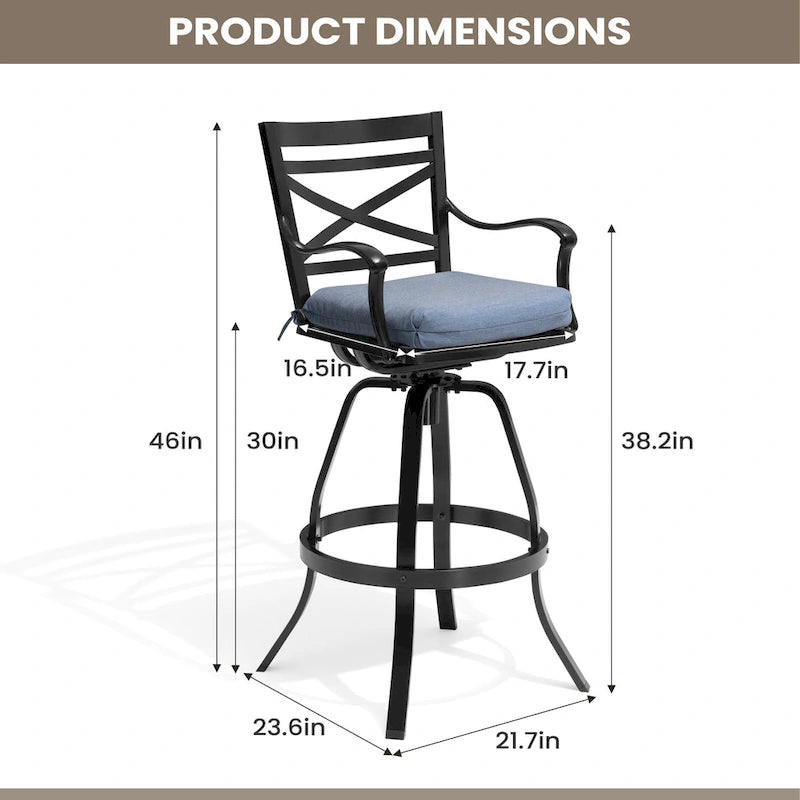 Outdoor Patio Bar Stools Aluminum Swivel Bar Chair with Sunbrella Cushion - 21.7 in W x 16.5 in D x 46 in H