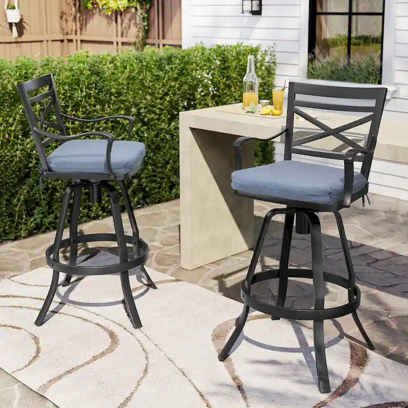 Outdoor Patio Bar Stools Aluminum Swivel Bar Chair with Sunbrella Cushion - 21.7 in W x 16.5 in D x 46 in H