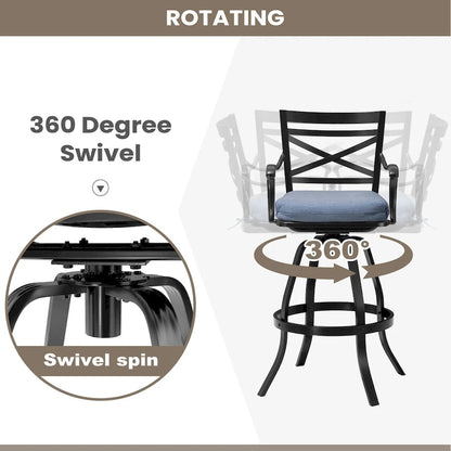 Outdoor Patio Bar Stools Aluminum Swivel Bar Chair with Sunbrella Cushion - 21.7 in W x 16.5 in D x 46 in H