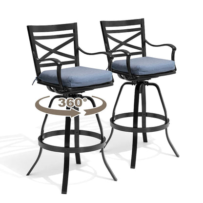 Outdoor Patio Bar Stools Aluminum Swivel Bar Chair with Sunbrella Cushion - 21.7 in W x 16.5 in D x 46 in H