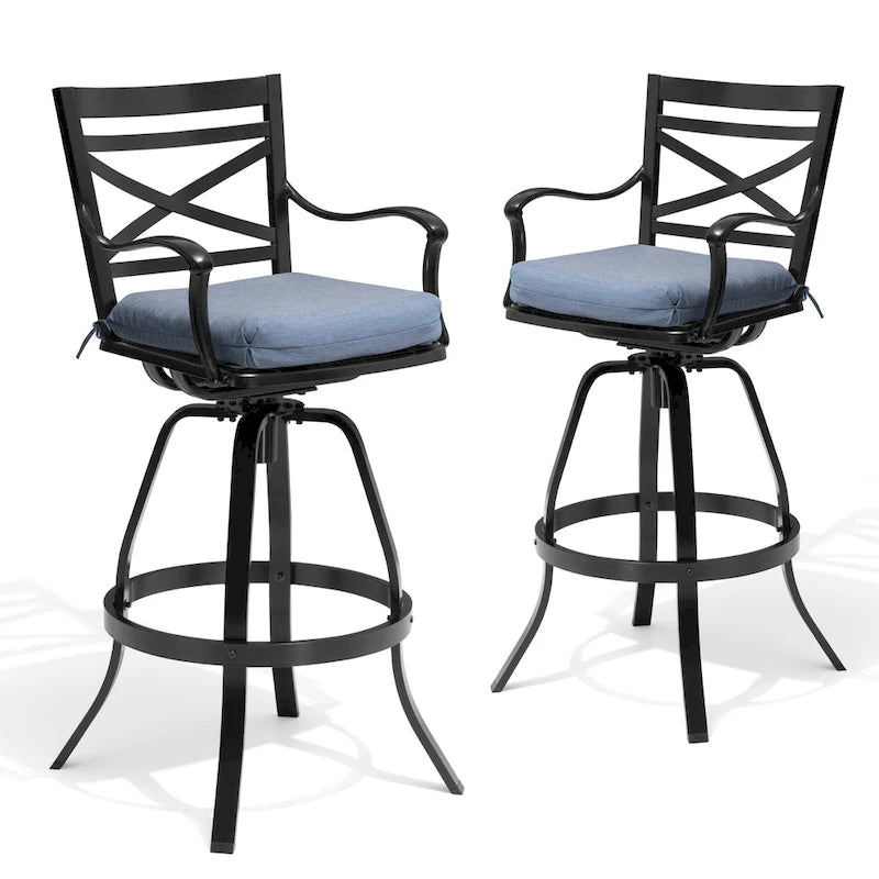 Outdoor Patio Bar Stools Aluminum Swivel Bar Chair with Sunbrella Cushion - 21.7 in W x 16.5 in D x 46 in H