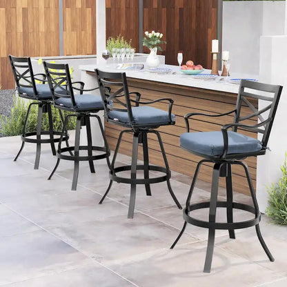 Outdoor Patio Bar Stools Aluminum Swivel Bar Chair with Sunbrella Cushion - 21.7 in W x 16.5 in D x 46 in H