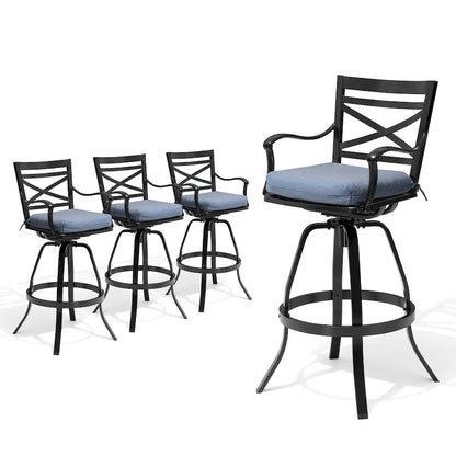Outdoor Patio Bar Stools Aluminum Swivel Bar Chair with Sunbrella Cushion - 21.7 in W x 16.5 in D x 46 in H