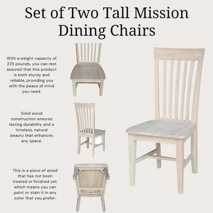 Solid Wood Tall Mission Dining Chairs, Set of 2