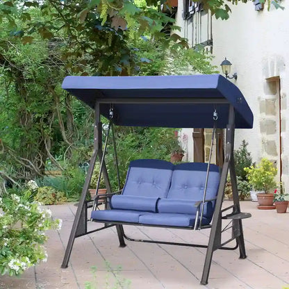 Outsunny 2-Person Patio Swing Chair Outdoor Canopy Swing with Adjustable Shade, Soft Cushions, Throw Pillows and Tray