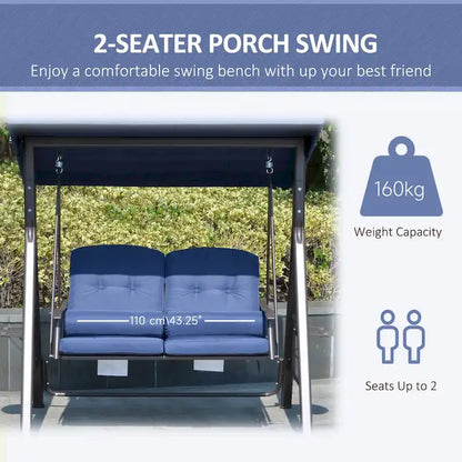 Outsunny 2-Person Patio Swing Chair Outdoor Canopy Swing with Adjustable Shade, Soft Cushions, Throw Pillows and Tray