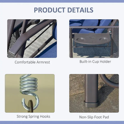 Outsunny 2-Person Patio Swing Chair Outdoor Canopy Swing with Adjustable Shade, Soft Cushions, Throw Pillows and Tray