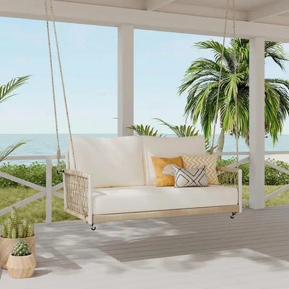 Outdoor Woven Rope Swing Sofa with Soft Cushions