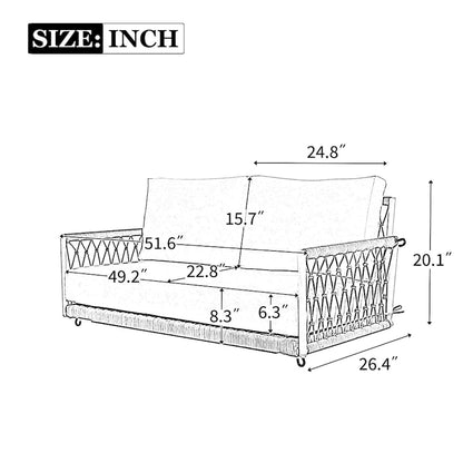 Outdoor Woven Rope Swing Sofa with Soft Cushions