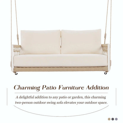 Outdoor Woven Rope Swing Sofa with Soft Cushions