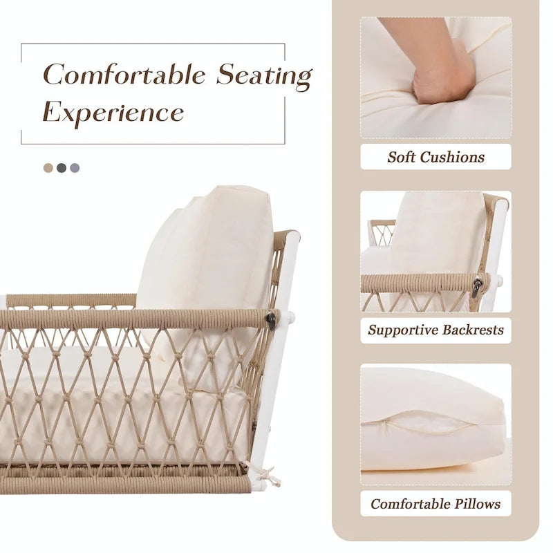 Outdoor Woven Rope Swing Sofa with Soft Cushions