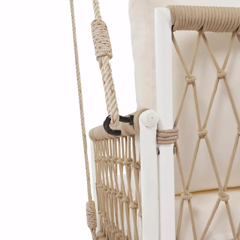 Outdoor Woven Rope Swing Sofa with Soft Cushions