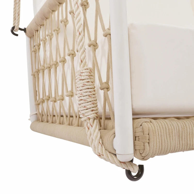 Outdoor Woven Rope Swing Sofa with Soft Cushions