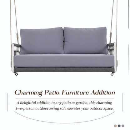 Outdoor Woven Rope Swing Sofa with Soft Cushions