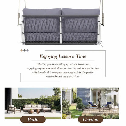 Outdoor Woven Rope Swing Sofa with Soft Cushions