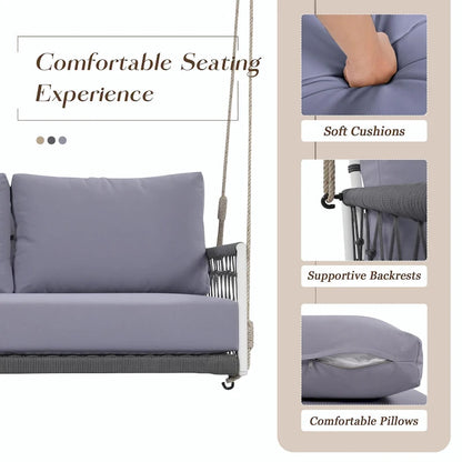 Outdoor Woven Rope Swing Sofa with Soft Cushions