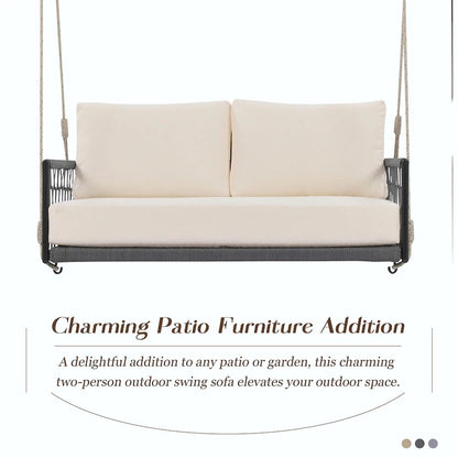 Outdoor Woven Rope Swing Sofa with Soft Cushions