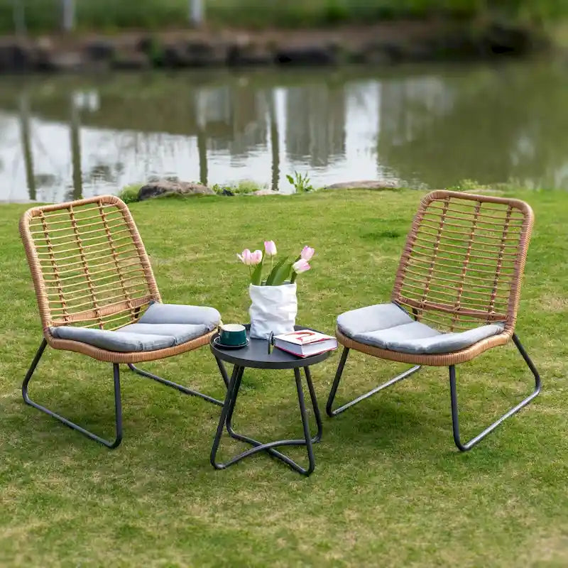 Patio Furniture Sets Rattan Wicker Outdoor Bistro Sets with Cushions (Set of 3) - 23.23 L x 29.53 W x 32.28 H