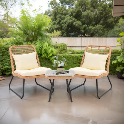 Patio Furniture Sets Rattan Wicker Outdoor Bistro Sets with Cushions (Set of 3) - 23.23 L x 29.53 W x 32.28 H