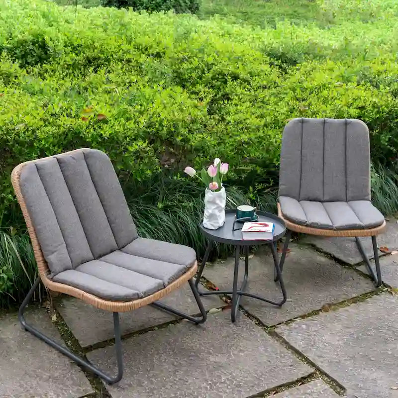 Patio Furniture Sets Rattan Wicker Outdoor Bistro Sets with Cushions (Set of 3) - 23.23 L x 29.53 W x 32.28 H