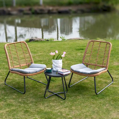Patio Furniture Sets Rattan Wicker Outdoor Bistro Sets with Cushions (Set of 3) - 23.23 L x 29.53 W x 32.28 H