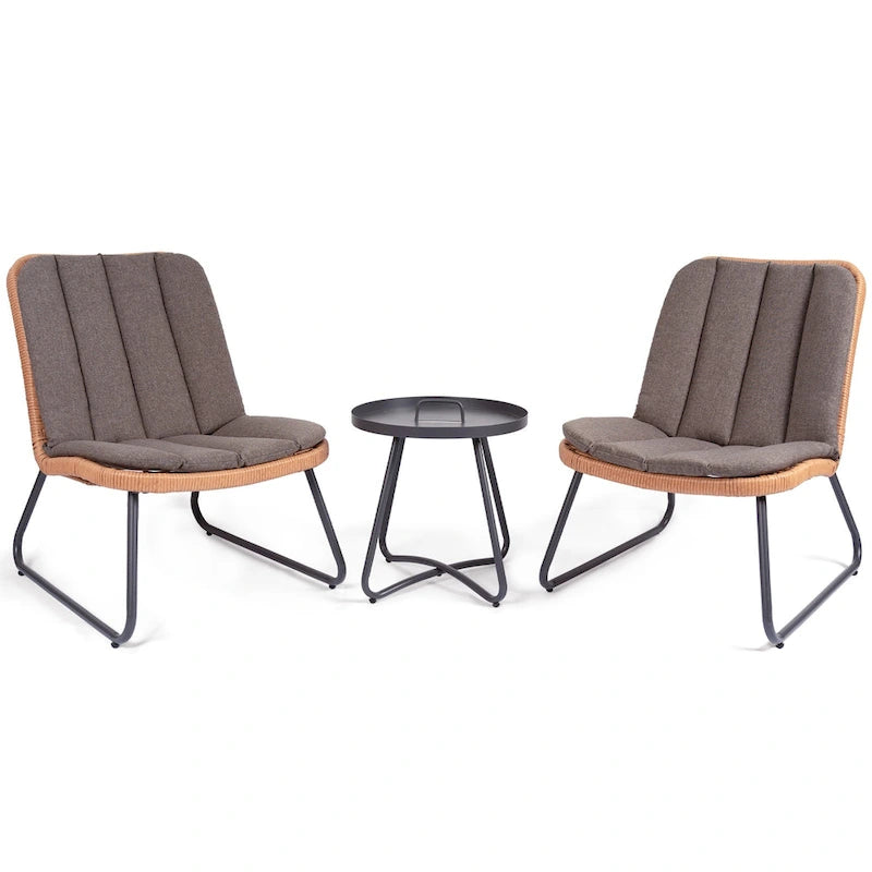 Patio Furniture Sets Rattan Wicker Outdoor Bistro Sets with Cushions (Set of 3) - 23.23 L x 29.53 W x 32.28 H