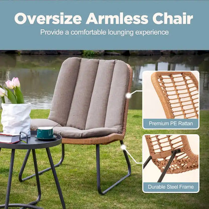 Patio Furniture Sets Rattan Wicker Outdoor Bistro Sets with Cushions (Set of 3) - 23.23 L x 29.53 W x 32.28 H