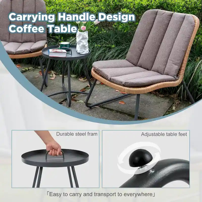 Patio Furniture Sets Rattan Wicker Outdoor Bistro Sets with Cushions (Set of 3) - 23.23 L x 29.53 W x 32.28 H