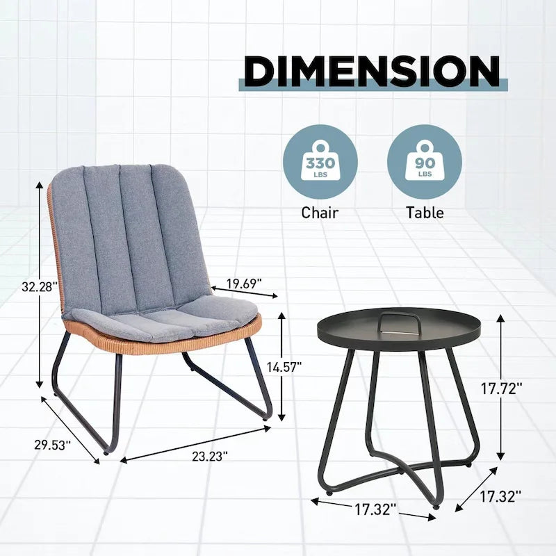 Patio Furniture Sets Rattan Wicker Outdoor Bistro Sets with Cushions (Set of 3) - 23.23 L x 29.53 W x 32.28 H