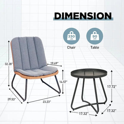 Patio Furniture Sets Rattan Wicker Outdoor Bistro Sets with Cushions (Set of 3) - 23.23 L x 29.53 W x 32.28 H