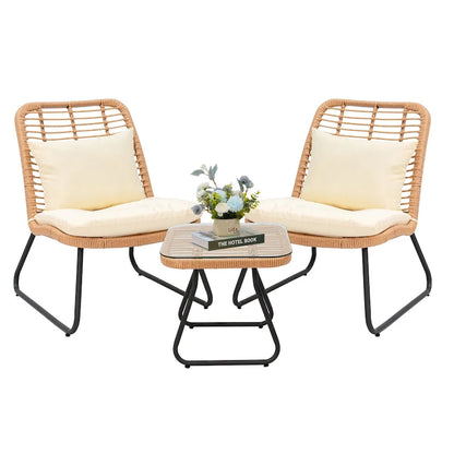 Patio Furniture Sets Rattan Wicker Outdoor Bistro Sets with Cushions (Set of 3) - 23.23 L x 29.53 W x 32.28 H