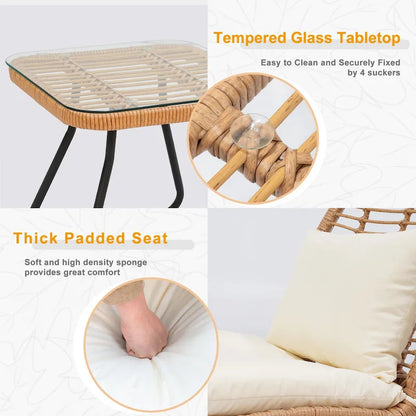 Patio Furniture Sets Rattan Wicker Outdoor Bistro Sets with Cushions (Set of 3) - 23.23 L x 29.53 W x 32.28 H