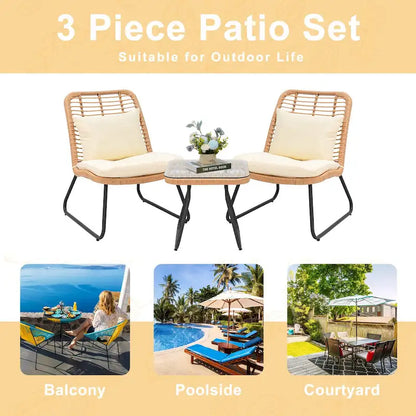 Patio Furniture Sets Rattan Wicker Outdoor Bistro Sets with Cushions (Set of 3) - 23.23 L x 29.53 W x 32.28 H