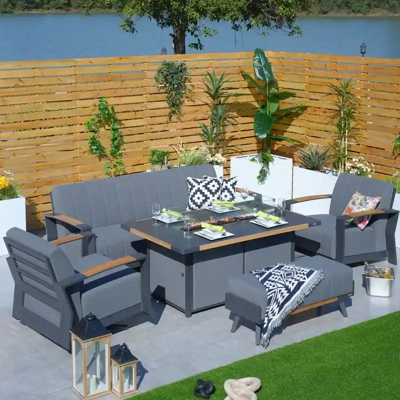 Patio Rocking Chair Sofa Set with Firepit Table and BBQ Grill