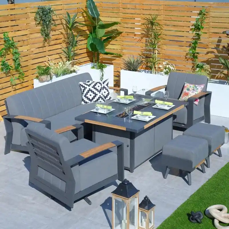 Patio Rocking Chair Sofa Set with Firepit Table and BBQ Grill