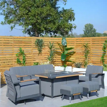 Patio Rocking Chair Sofa Set with Firepit Table and BBQ Grill