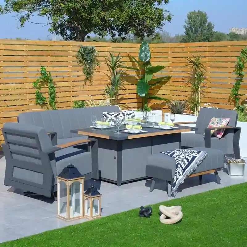 Patio Rocking Chair Sofa Set with Firepit Table and BBQ Grill