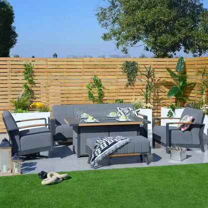 Patio Rocking Chair Sofa Set with Firepit Table and BBQ Grill