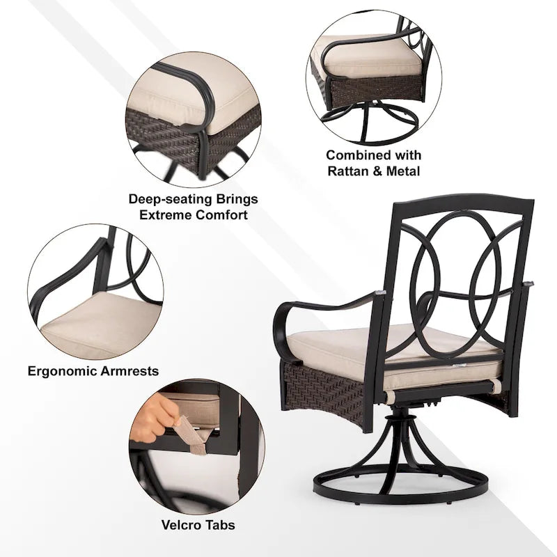 7/8-Piece Patio Dining Set of 6 Swivel Metal Rattan Chairs with Deep-seating Chairs and Wood-like Table & Outdoor Umbrella - N/A