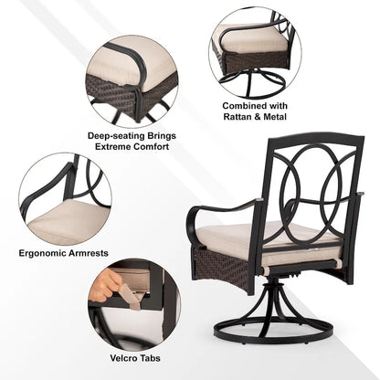 7/8-Piece Patio Dining Set of 6 Swivel Metal Rattan Chairs with Deep-seating Chairs and Wood-like Table & Outdoor Umbrella - N/A