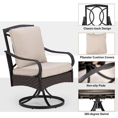 7/8-Piece Patio Dining Set of 6 Swivel Metal Rattan Chairs with Deep-seating Chairs and Wood-like Table & Outdoor Umbrella - N/A