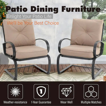 Metal Outdoor Patio Dining Sets 7 Pieces, 6 Spring Motion Chairs with Cushions and 1 Rectangular Metal Table