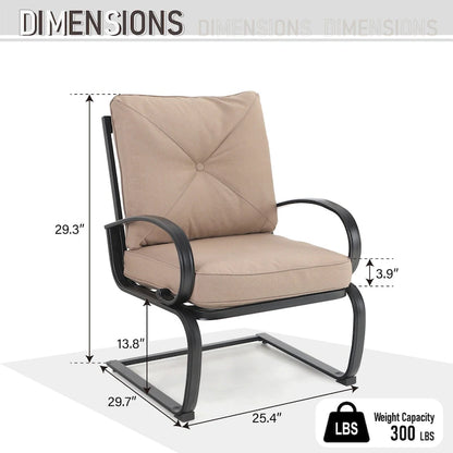 Metal Outdoor Patio Dining Sets 7 Pieces, 6 Spring Motion Chairs with Cushions and 1 Rectangular Metal Table